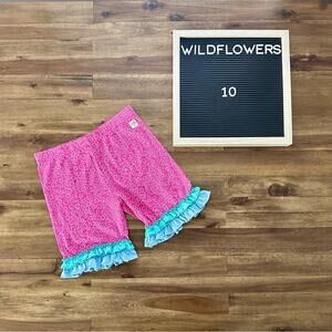 Wildflowers Best Day Ever Surfs Up Shorties 10 Pink Ruffle Shorts Blue Knit